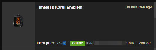 Timeless Karui Emblem Price
