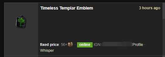 Timeless Templar Emblem Price