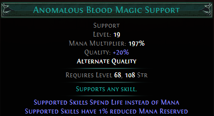 Anomalous Blood Magic Support PoE