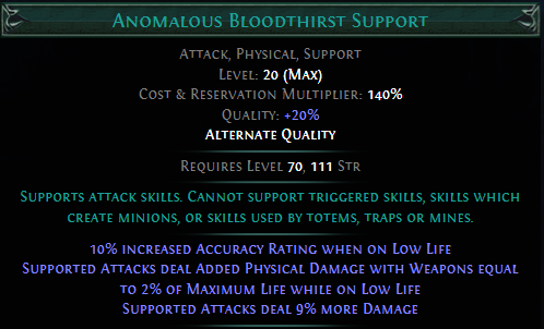Anomalous Bloodthirst Support PoE