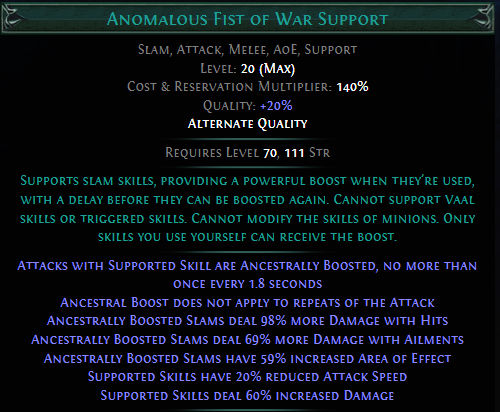 Anomalous Fist of War Support PoE