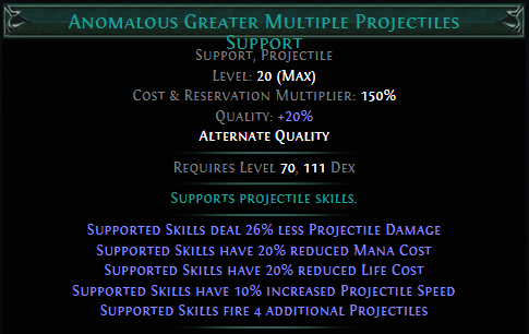 Anomalous Greater Multiple Projectiles Support PoE