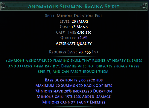 Anomalous Summon Raging Spirit PoE