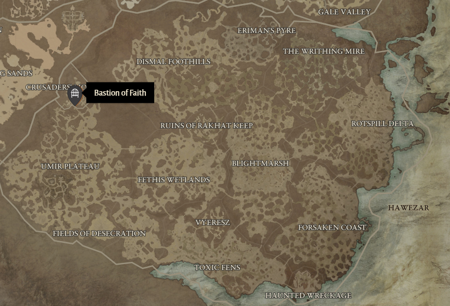 Bastion of Faith Diablo 4 Location