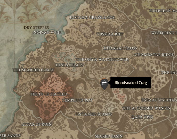 Bloodsoaked Crag Diablo 4 Location