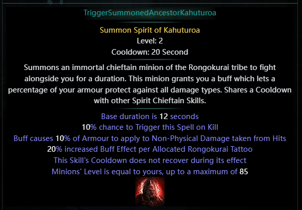 Chance To Trigger Summon Spirit of Kahuturoa On Kill