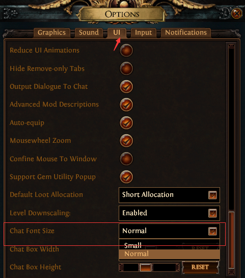 Chat Font Size PoE