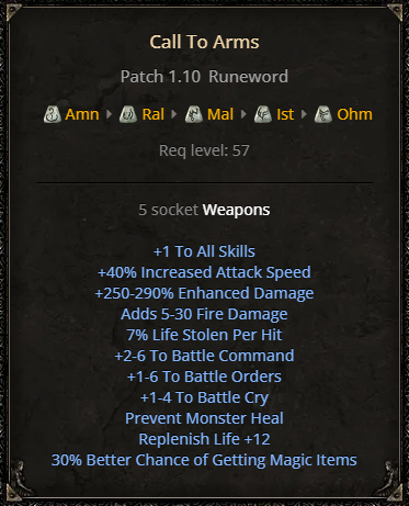 D2R Call to Arms Runeword