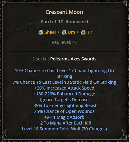 D2R Crescent Moon Runeword