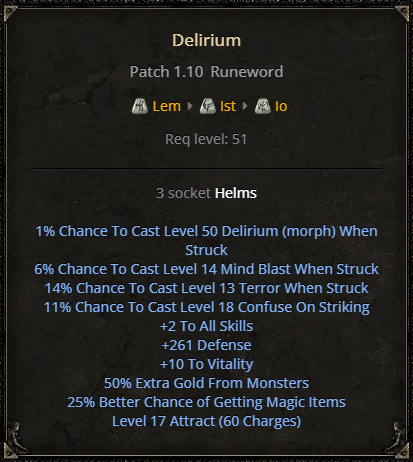 D2R Delirium Runeword