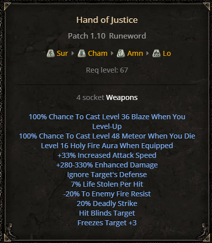 D2R Hand of Justice Runeword