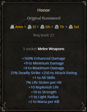 D2R Honor Runeword