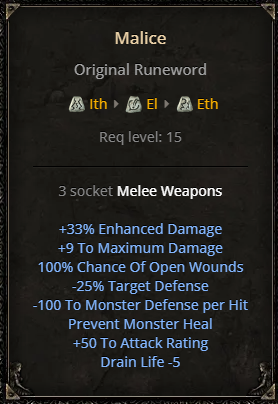 D2R Malice Runeword