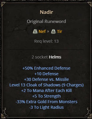 D2R Nadir Runeword