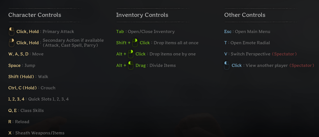 Dark and Darker Controls