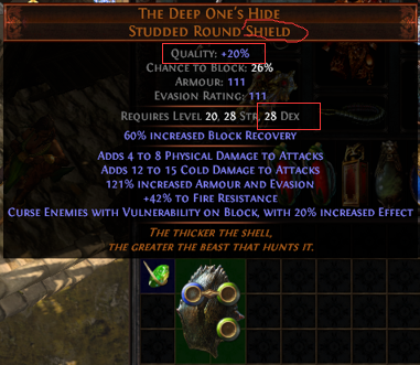 Dexterity shield with 20% quality