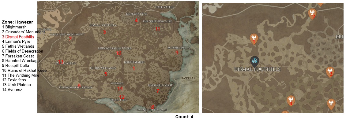 Diablo 4 Dismal Foothills Altars of Lilith Location