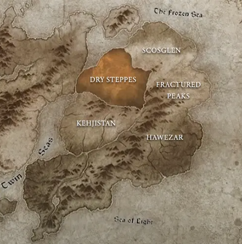 Diablo 4 Dry Steppes location on map