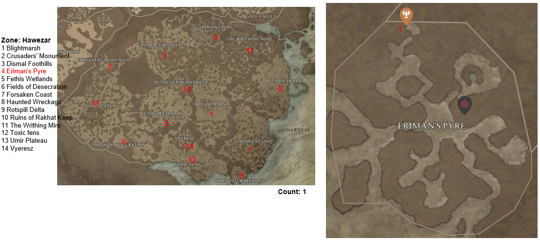 Diablo 4 Eriman's Pyre Altars of Lilith Location