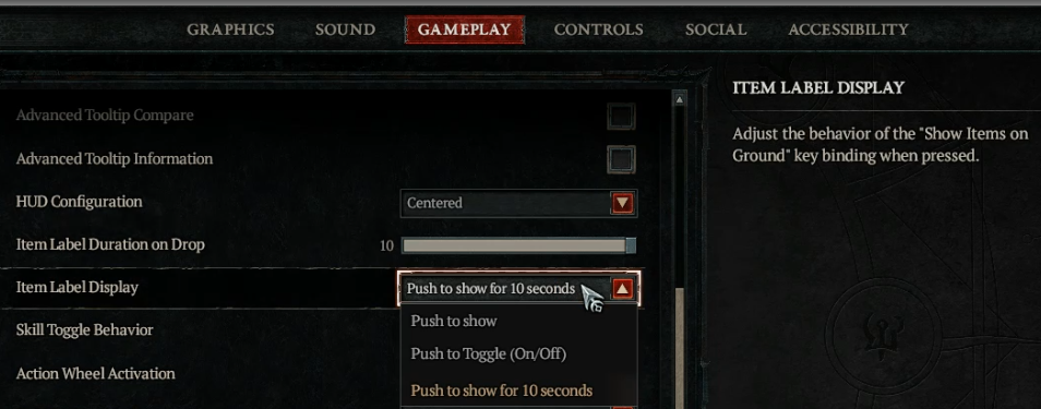 Diablo 4 Item Label Display