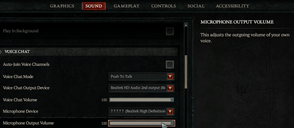 Diablo 4 Microphone Output Volume