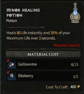 Diablo 4 Minor Healing Potion
