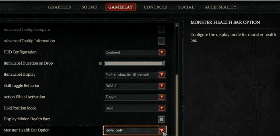 Diablo 4 Monster Health Bar Option