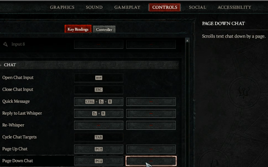 Diablo 4 Page Down Chat Hotkey