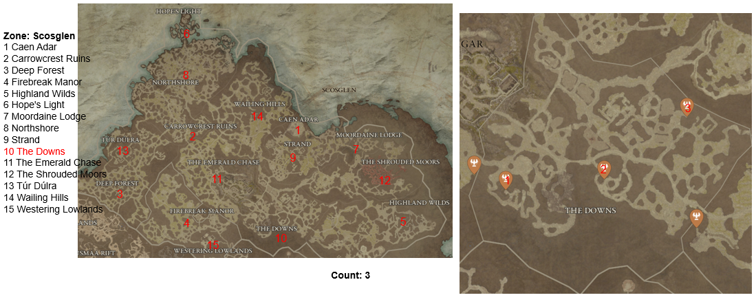 Diablo 4 The Downs Altars of Lilith Location