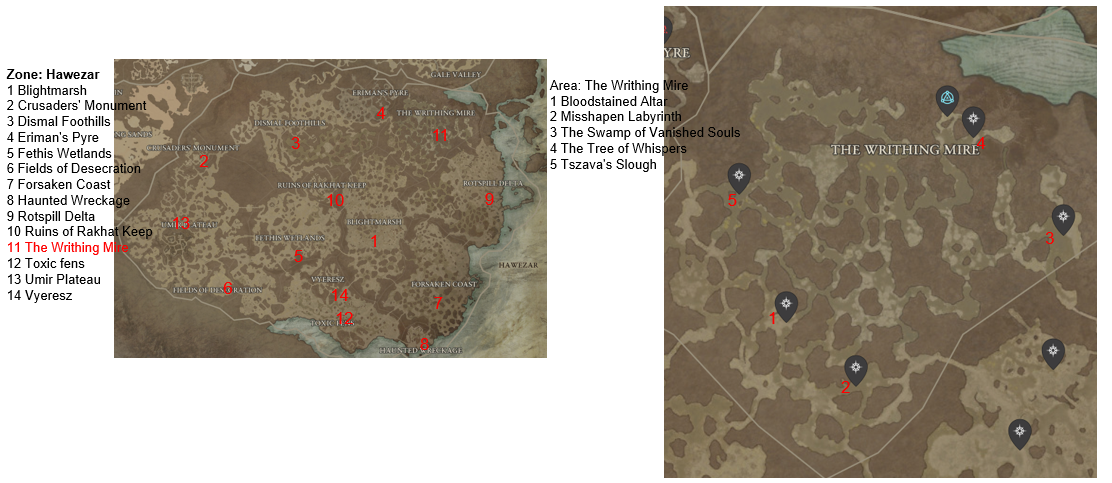 Diablo 4 The Writhing Mire Areas Discovered
