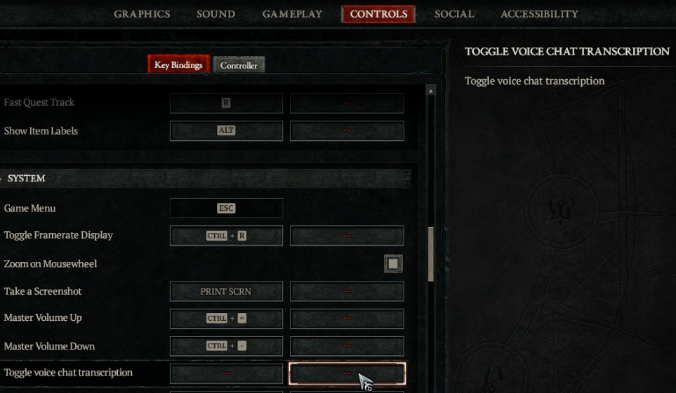 Diablo 4 Toggle Voice Chat Transcription Hotkey