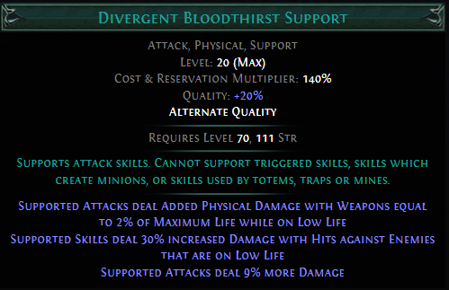 Divergent Bloodthirst Support PoE