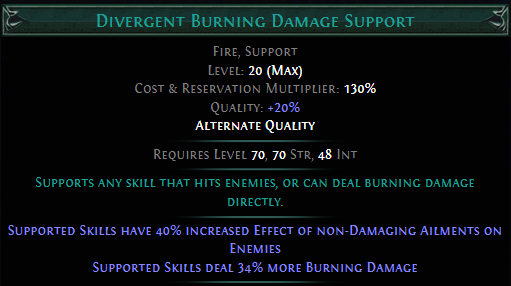 Divergent Burning Damage Support PoE