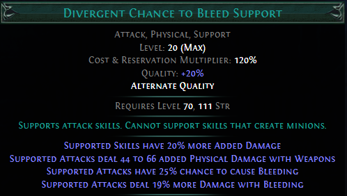 Divergent Chance to Bleed Support PoE