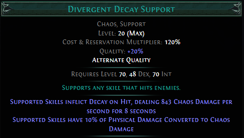 Divergent Decay Support PoE