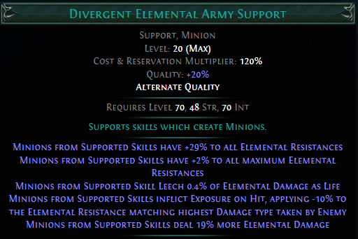 Divergent Elemental Army Support PoE