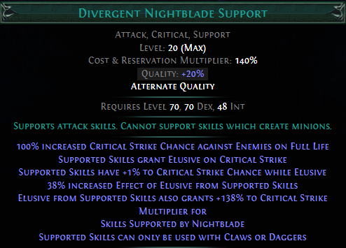 Divergent Nightblade Support PoE