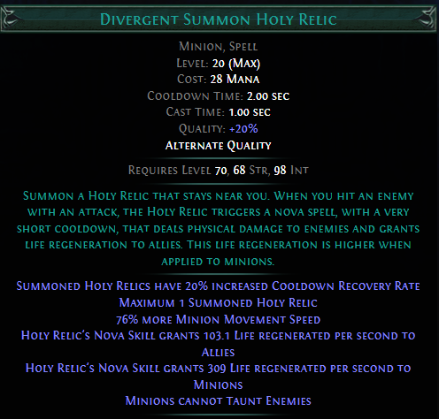 Divergent Summon Holy Relic PoE