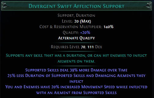 Divergent Swift Affliction Support PoE
