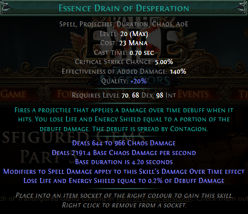 PoE Essence Drain of Desperation