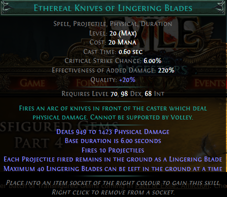 PoE Ethereal Knives of Lingering Blades
