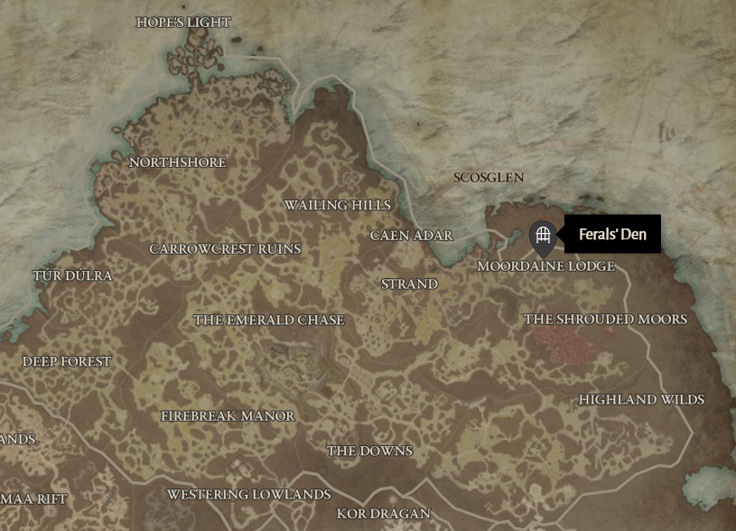 Ferals' Den Diablo 4 Location