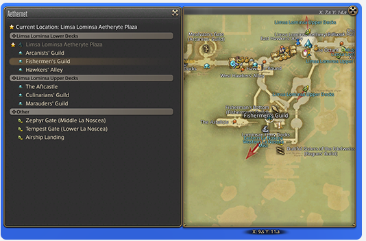 FFXIV selecting Aethernet destinations