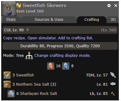 Sweetfish Skewers Crafting Recipe