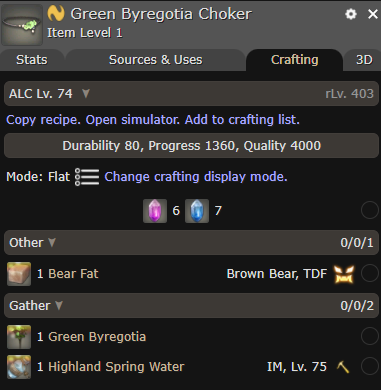 Green Byregotia crafting recipes