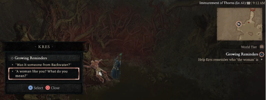 Help Kres remember who the woman is - Diablo 4