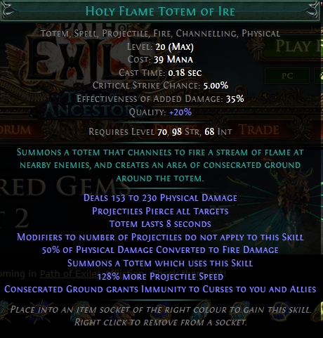 PoE Holy Flame Totem of Ire