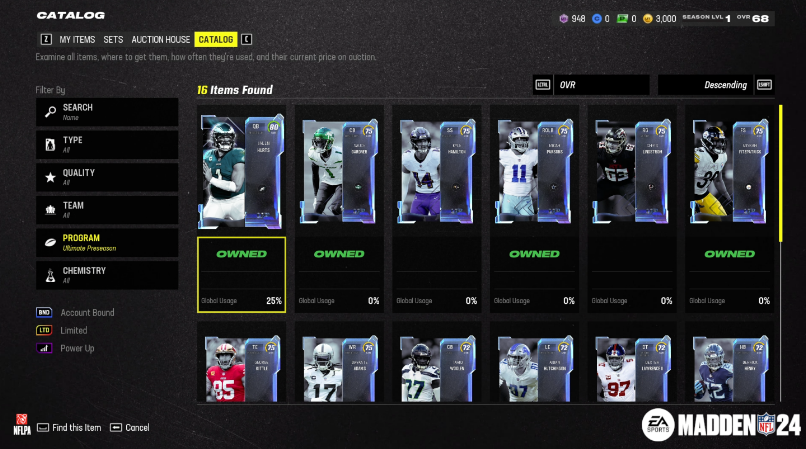 Madden 24 MUT New Item Catalog