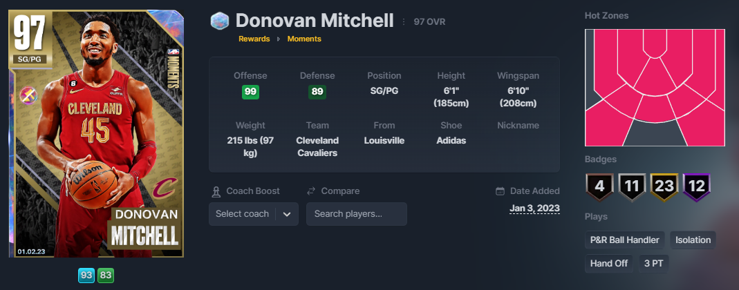 NBA 2K24 Donovan Mitchell Galaxy Opal Moments Card