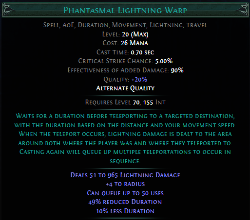 Phantasmal Lightning Warp PoE